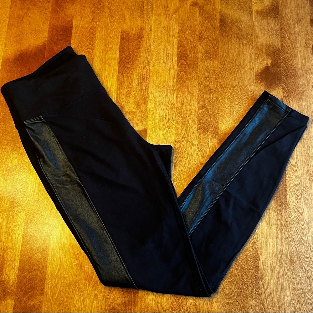 Athleta Size Medium Leggings with Faux Leather- GREAT